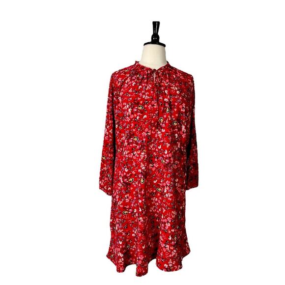 LOFT Plus Dress A-line Long Sleeve Ruffle Button Neck Red Floral Women’s Size 18 - Picture 3 of 13